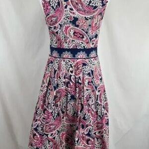 Talbots Navy and Pink Paisley Midi Dress